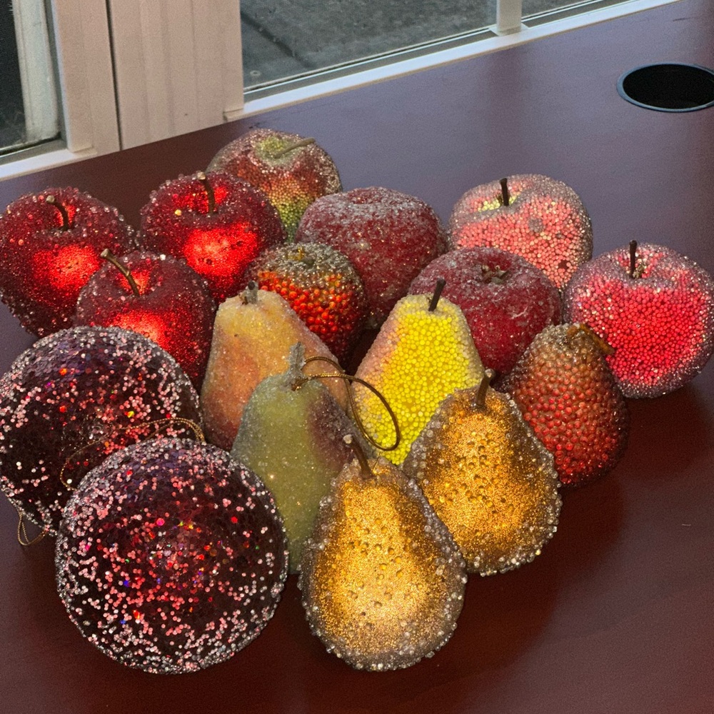 Apples Pears Beaded Sugar Frosted Fruit Decor - Picture 2 of 9